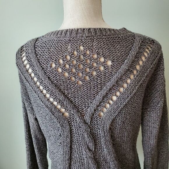 Ruby Moon Women's Cable Front Open Crochet Back Long Sleeve Sweater Size Medium - Picture 5 of 7